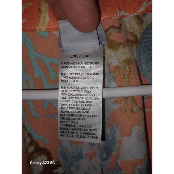 CHICO'S Orange Satin Coral Reef Seashell Print Kimono Top Beaded Trim Sz L/XL - Picture 5 of 6